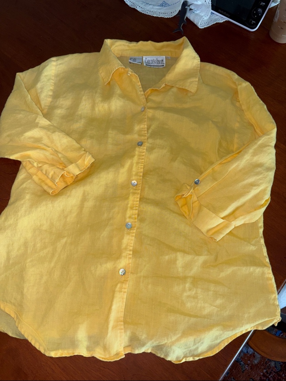 Vintage Yellow Linen Button-Front Shirt